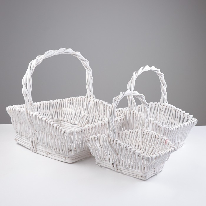 Набор корзин, 3 шт, 45x35X13/40 см, 37x27X10/34 см, 29x19х7/28 см, лоза - Фото 1