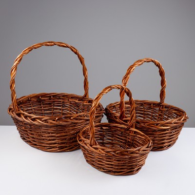 Корзина плетёная для хранения Samla, из лозы, с ручкой, коричневая, набор 3 шт.