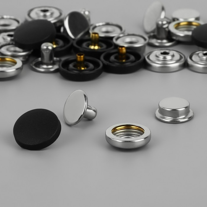 Кнопка установочная, Дельта, из нержавеющей стали, d = 15 мм, 10 шт, цвет чёрный