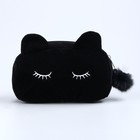 Пенал школьный мягкий «Котик», 23 × 11 см, бархатный, чёрный - фото 24518896