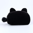 Пенал школьный мягкий «Котик», 23 × 11 см, бархатный, чёрный - фото 24518897