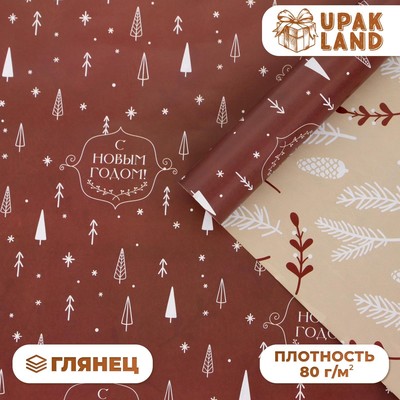 Бумага упаковочная новогодняя глянцевая двусторонняя «Изысканность», 50×70 см