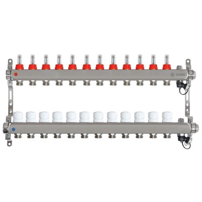 Коллекторная группа TAEN UC-12, 1"х3/4", 12 выходов, с расходомерами, регулировочный клапан
