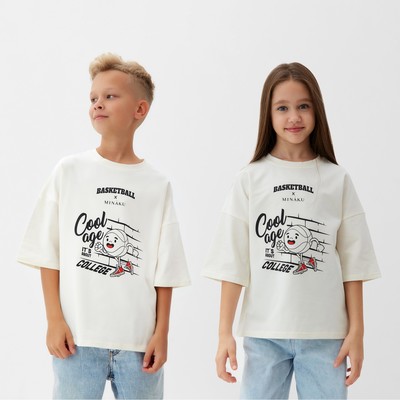Футболка детская MINAKU: Bascetball kids, цвет молочный, рост 104 см