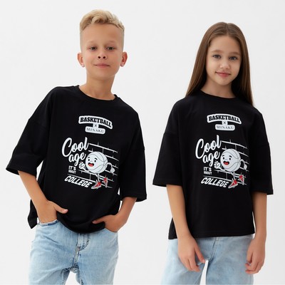 Футболка детская MINAKU: bascetball kids, чёрная, рост 140 см