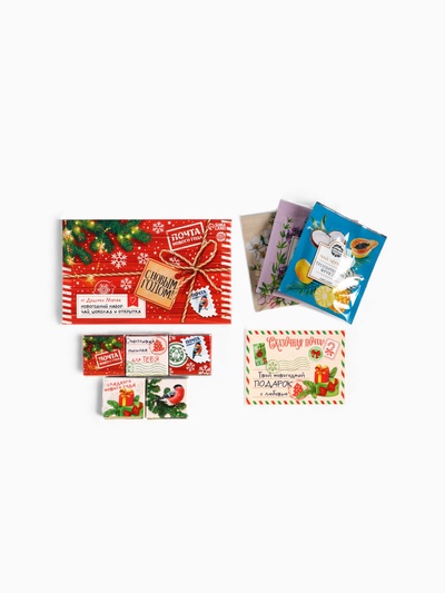 Подарочный набор новогодний «С Новым годом»: чай ассорти 5.4 г (3 шт.×1.8 г)., молочный шоколад 25 г (5 шт.×5 г)., открытка