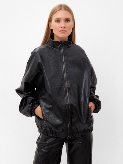 Жакет женский демисезонный MINAKU: Eco leather, чёрный, размер 42