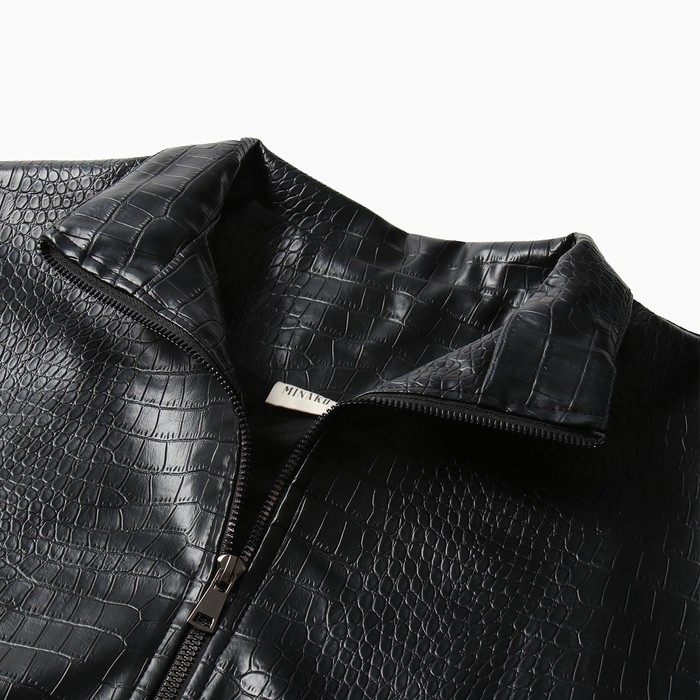 Бомбер (жакет) женский MINAKU: Eco leather цвет черный, р-р 46