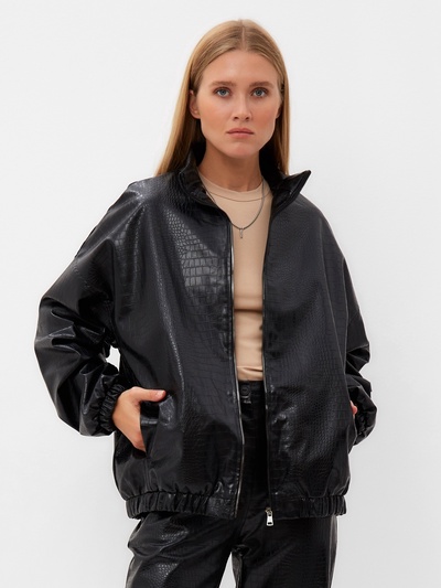 Жакет женский демисезонный MINAKU: Eco leather, чёрный, размер 46