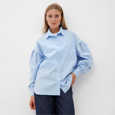 Рубашка женская с объемными рукавами MINAKU: Casual Collection, размер 48, голубая
