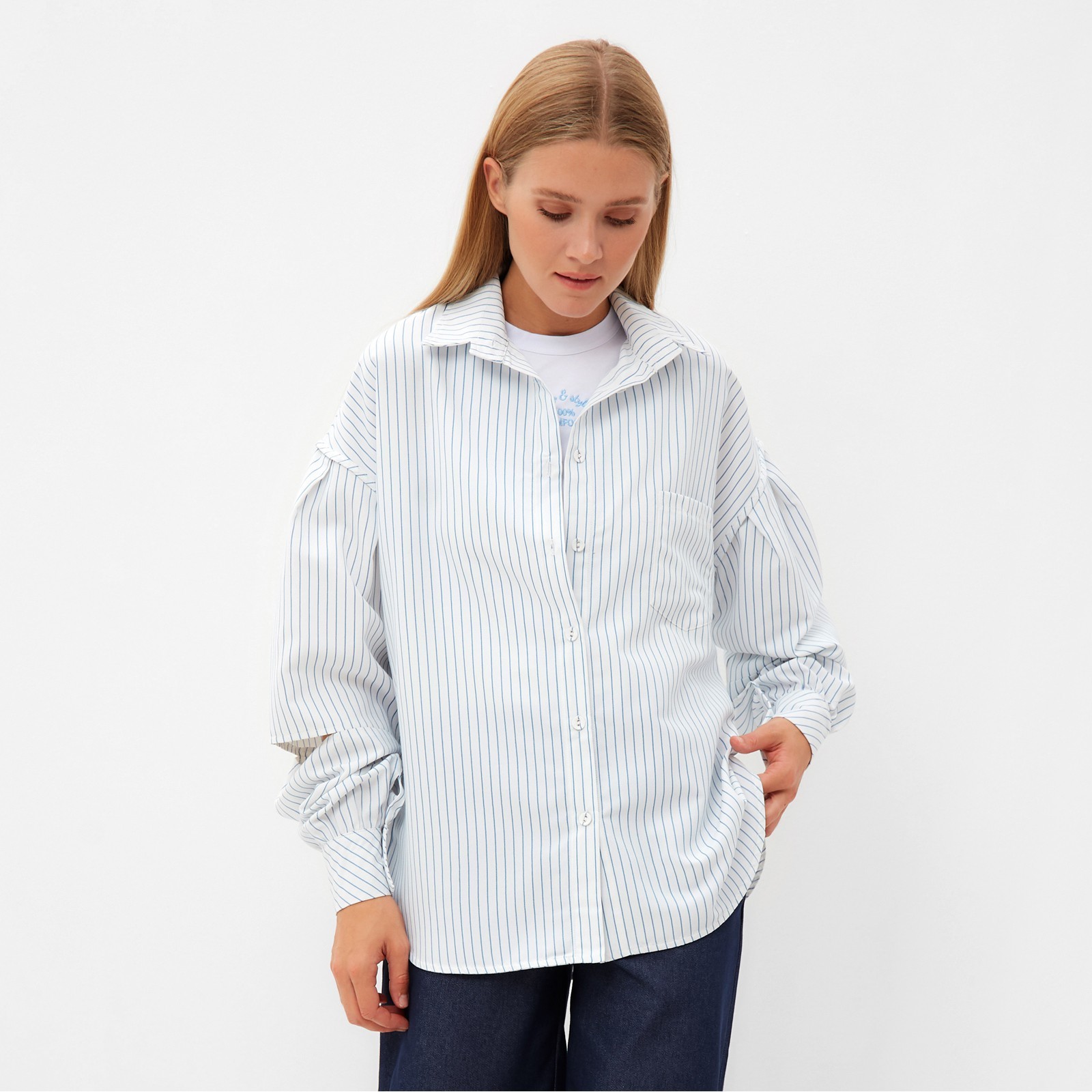 Блузка женская в полоску MINAKU: Casual collection цвет белый, р-р 50 ...