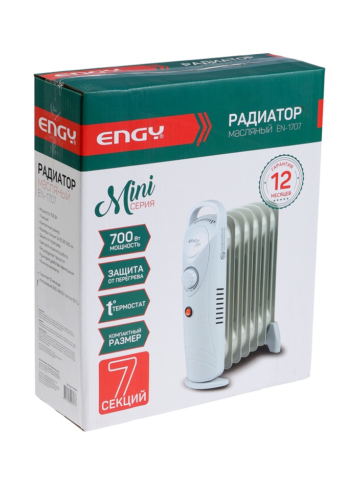 Обогреватель масляный ENGY EN-1707, 7 секций, напольный, 700 Вт, 7 м², белый - фото 51852863