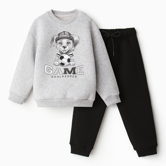 Комплект для мальчика (свитшот, брюки), НАЧЁС, цвет черный/серый меланж, рост 98 - Фото 1