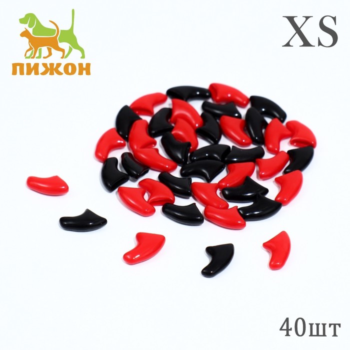 Когти накладные "Дуэт-Антицарапки" (40 шт), размер XS, чёрные-красные - Фото 1