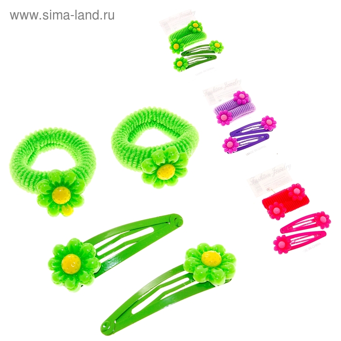 набор для волос "Улыбка" (2 невидимки 2 резинки) ромашка - Фото 1
