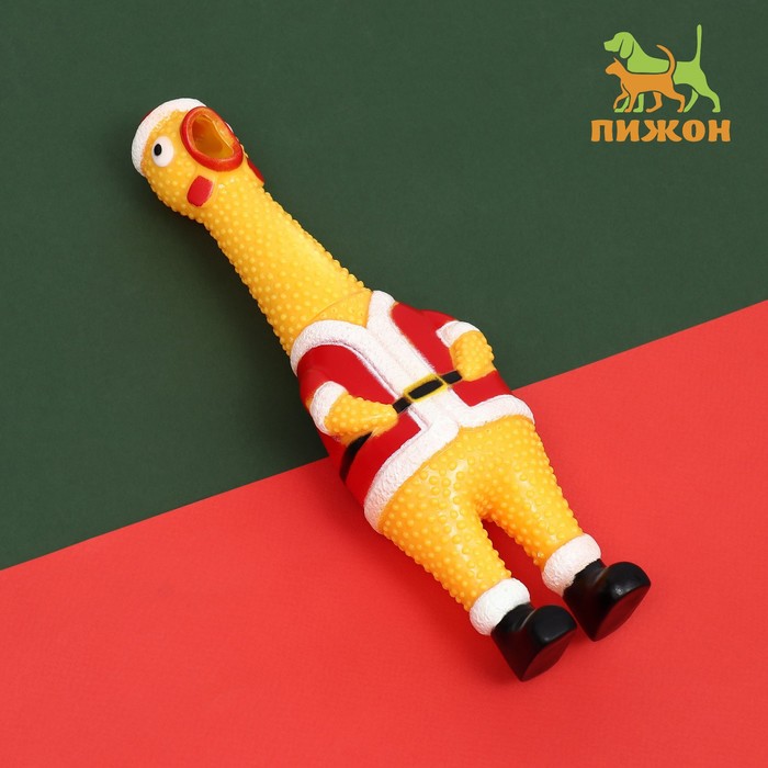 Игрушка пищащая "Новогодняя курица" для собак, 28 см, жёлтая - Фото 1
