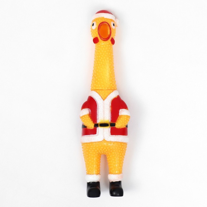 Игрушка пищащая "Новогодняя курица" для собак, 28 см, жёлтая