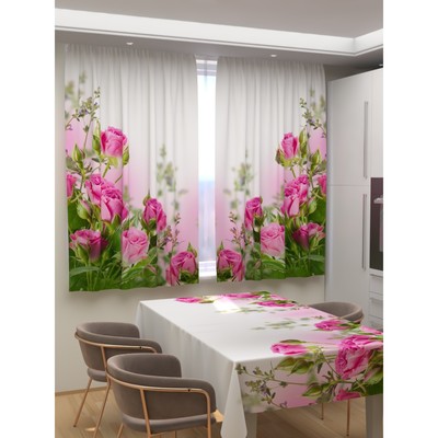 Фотошторы для кухни «Букет алых роз», размер 150x180 см, габардин