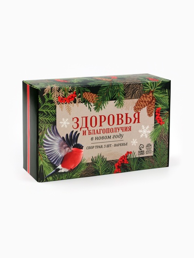 Подарочный набор новогодний «Здоровья и благополучия в новом году»: сбор трав 3 шт.×20 г, варенье из сосновых шишек 100 мл.