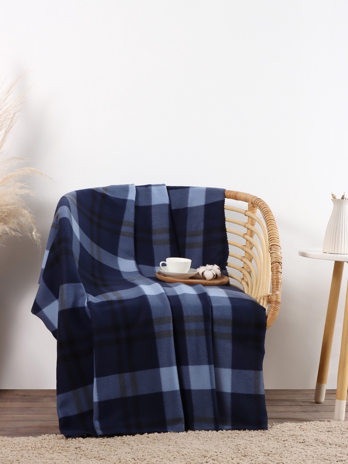 Плед флисовый «Экономь и Я. Клетка», 150×200 см, флис 160 г/м², синий - Фото 1