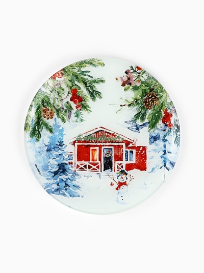 Тарелка плоская стеклянная «Новогодняя акварель», d=20 см