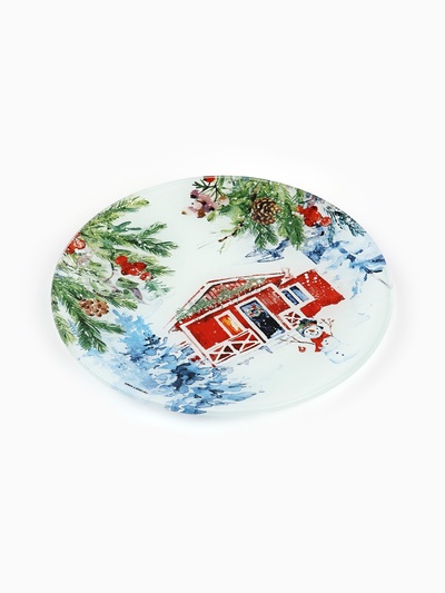 Тарелка плоская стеклянная «Новогодняя акварель», d=20 см