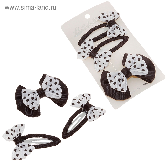набор для волос (1 зажим,2 неведимки) сердечки бело черный - Фото 1