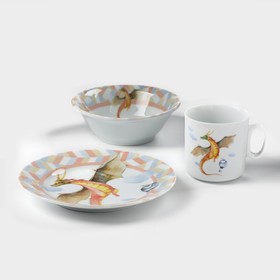 Набор посуды «Страна драконов», 3 предмета: кружка 200 мл, тарелка, салатник 360 мл, фарфор