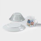 Набор фарфоровой посуды «Страна драконов», 3 предмета: кружка 200 мл, тарелка, салатник 360 мл, фарфор - фото 24293784