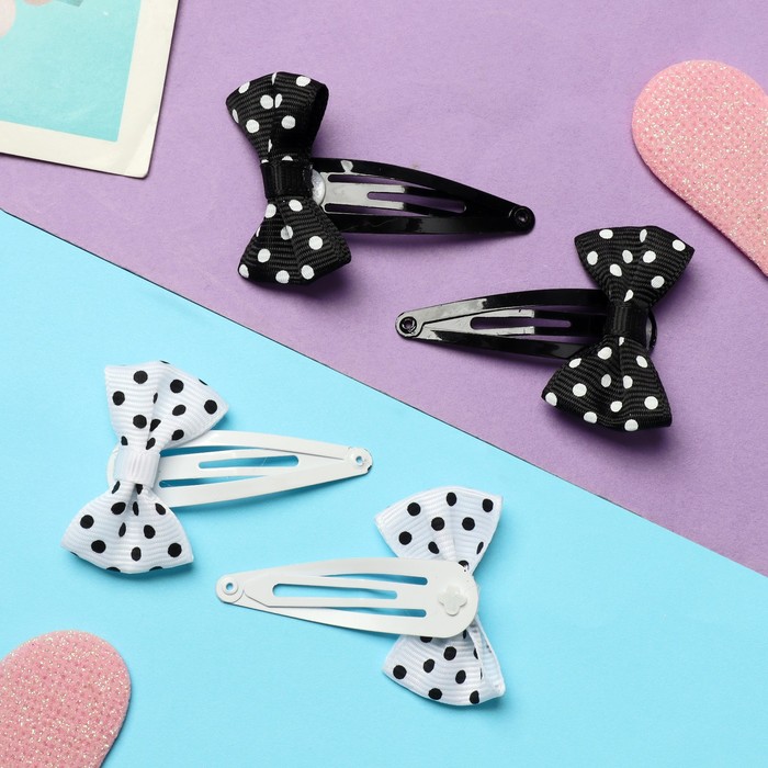 Заколки для волос Выбражулька «Бантики», набор 8 шт., горох, чёрно-белые - Фото 1