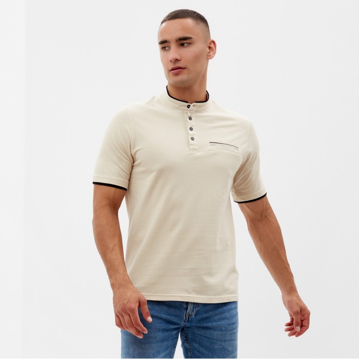 Футболка поло мужская MINAKU REGULAR FIT: бежевая, р-р 48 - Фото 1