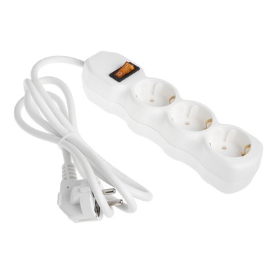 Удлинитель Luazon Lighting ECO, 3 розетки, 1.5 м, 16 А, 3500 Вт, ПВС 3×1 мм2, с заземлением, с выключателем