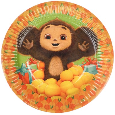 Посуда одноразовая бумажная для праздника «С днём рождения», на 6 персон, 19 предметов, Чебурашка