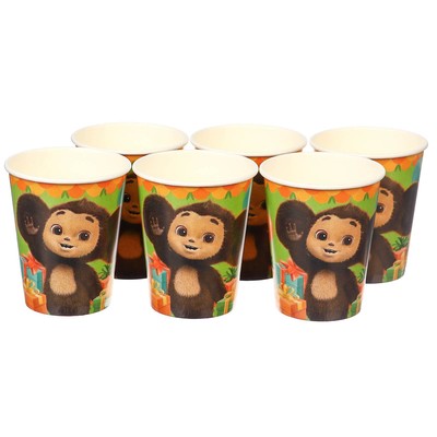 Посуда одноразовая бумажная для праздника «С днём рождения», на 6 персон, 19 предметов, Чебурашка