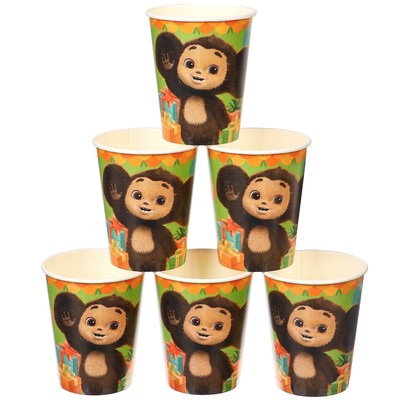 Посуда одноразовая бумажная для праздника «С днём рождения», на 6 персон, 19 предметов, Чебурашка