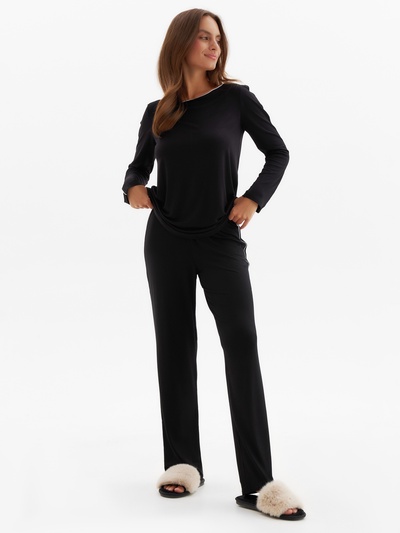 Пижама женская (лонгслив, брюки) MINAKU: Home collection, размер 50, чёрная