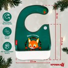 Нагрудник для кормления новогодний «Наше счастье, красная клетка», непромокаемый на липучке, с карманом, зеленый - Фото 2