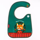 Нагрудник для кормления новогодний «Наше счастье, красная клетка», непромокаемый на липучке, с карманом, зеленый - Фото 7