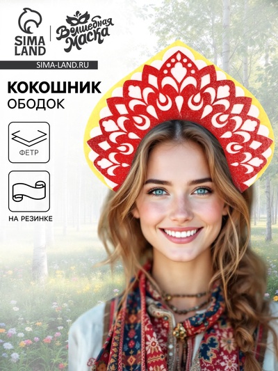 Ободок кокошник «Варвара-краса» из фетра, с блёстками