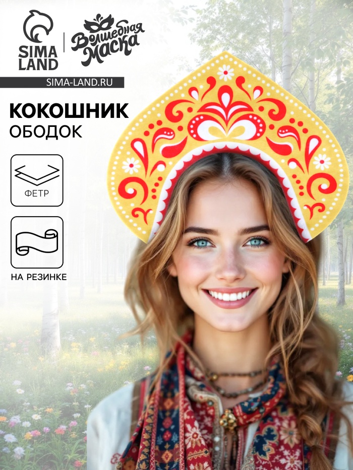 Ободок кокошник «Царица», фетр - Фото 1