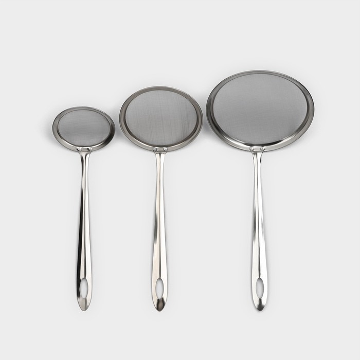 Сито набор Доляна «Металлик» для снятия пены, 3 штуки, цвет серебристый - Фото 1
