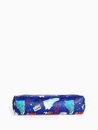 Косметичка-пенал на молнии, с рисунком, синяя - Фото 3