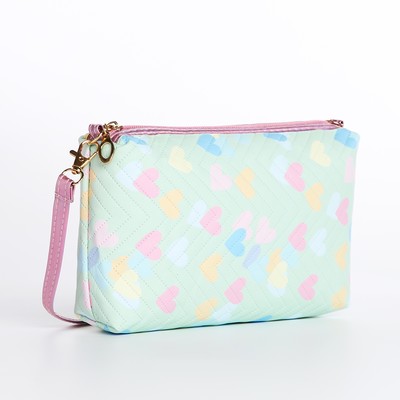 Сумка детская для девочки «Сердечки», на молнии, зелёная