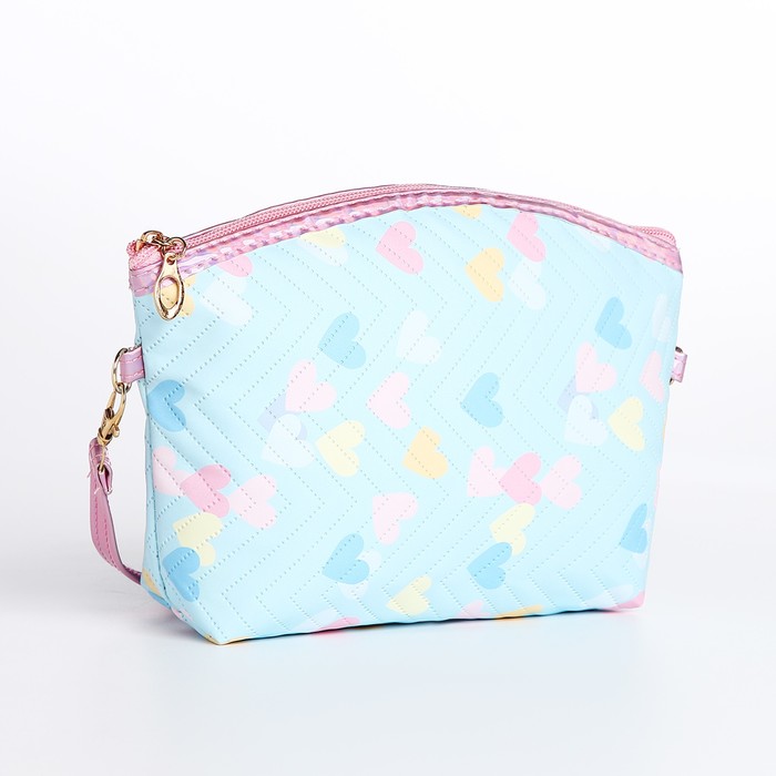 Сумка детская «Сердца» для девочки, на молнии, голубая - Фото 1