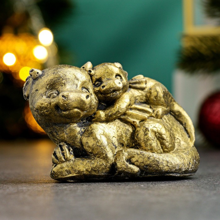 Фигура "Мама и дракончик" состаренное золото, 8х6х5см - Фото 1