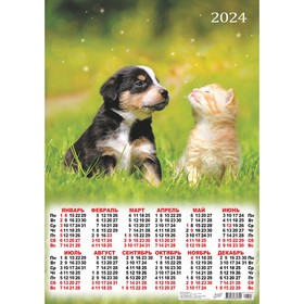 Календарь листовой "Котята и щенки - 2" 2024 год, 42х60 см, А2