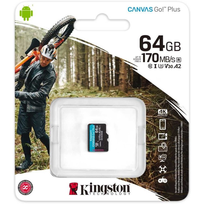 Карта памяти microSDXC 64GB Class10 Kingston SDCG3/64GBSP Canvas Go! Plus w/o adapter - фото 51445454