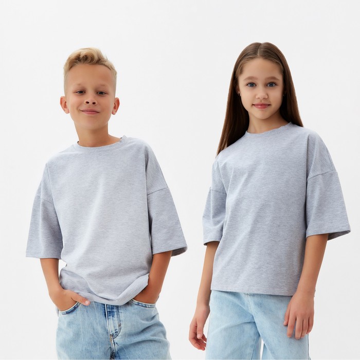 Футболка детская MINAKU: Basic Line KIDS, серый меланж, рост 134 см - Фото 1