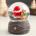 Сувенир полистоун водяной шар "Дед Мороз с олешкой в лесу"  7х7х9 см - Фото 3