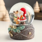 Сувенир полистоун водяной шар "Дед Мороз с олешкой в лесу"  7х7х9 см - Фото 4